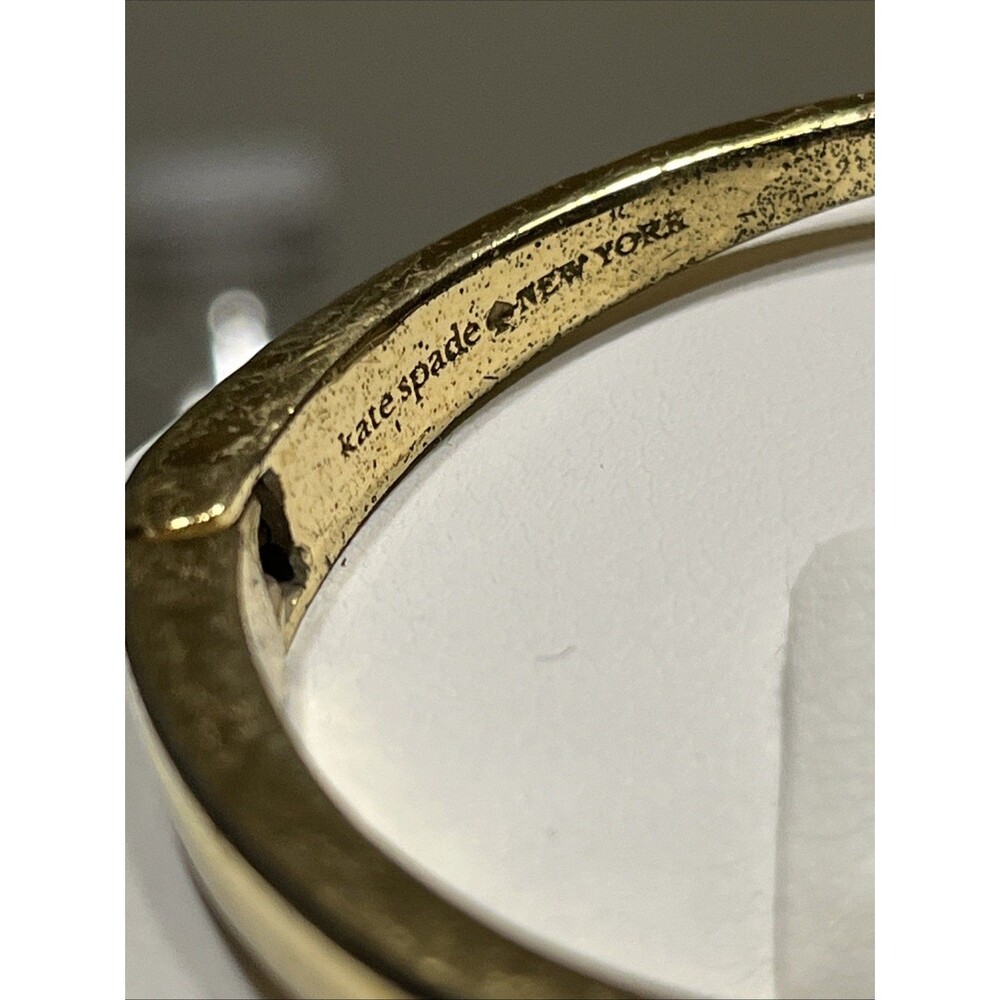 Kate Spade New York Spot The Spade Gold Tone White Enamel Hinged Cuff Bracelet - Picture 5 of 5